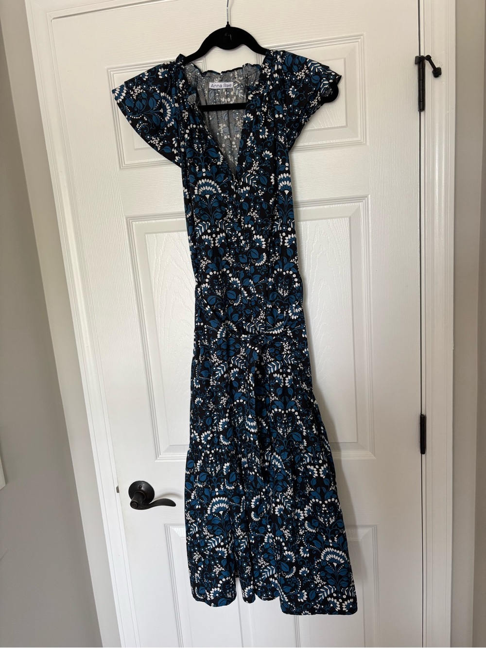 Floral Navy & Teal V-Neck Maxi Dress